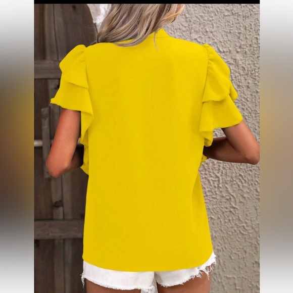 Elegant Classic Ruffle Butterfly Flutter Sleeve Top Blouse Shirt Yellow - Picture 2 of 16